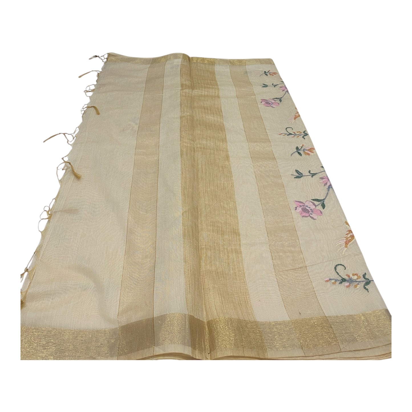 Fancy Chanderi Saree in Off White with All-Over Thread Work
