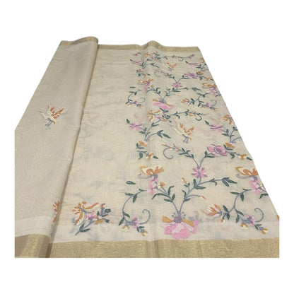 Fancy Chanderi Saree in Off White with All-Over Thread Work