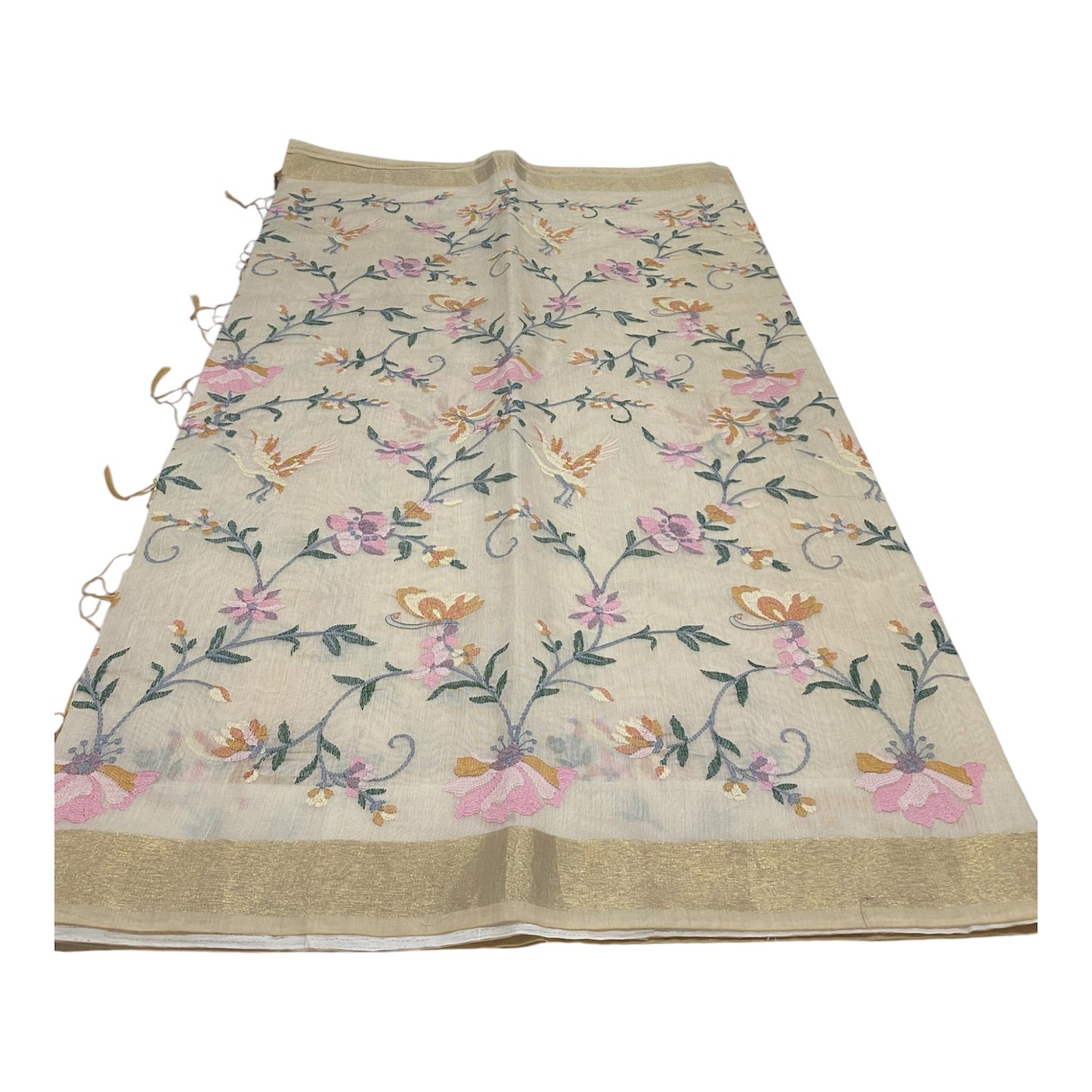 Fancy Chanderi Saree in Off White with All-Over Thread Work