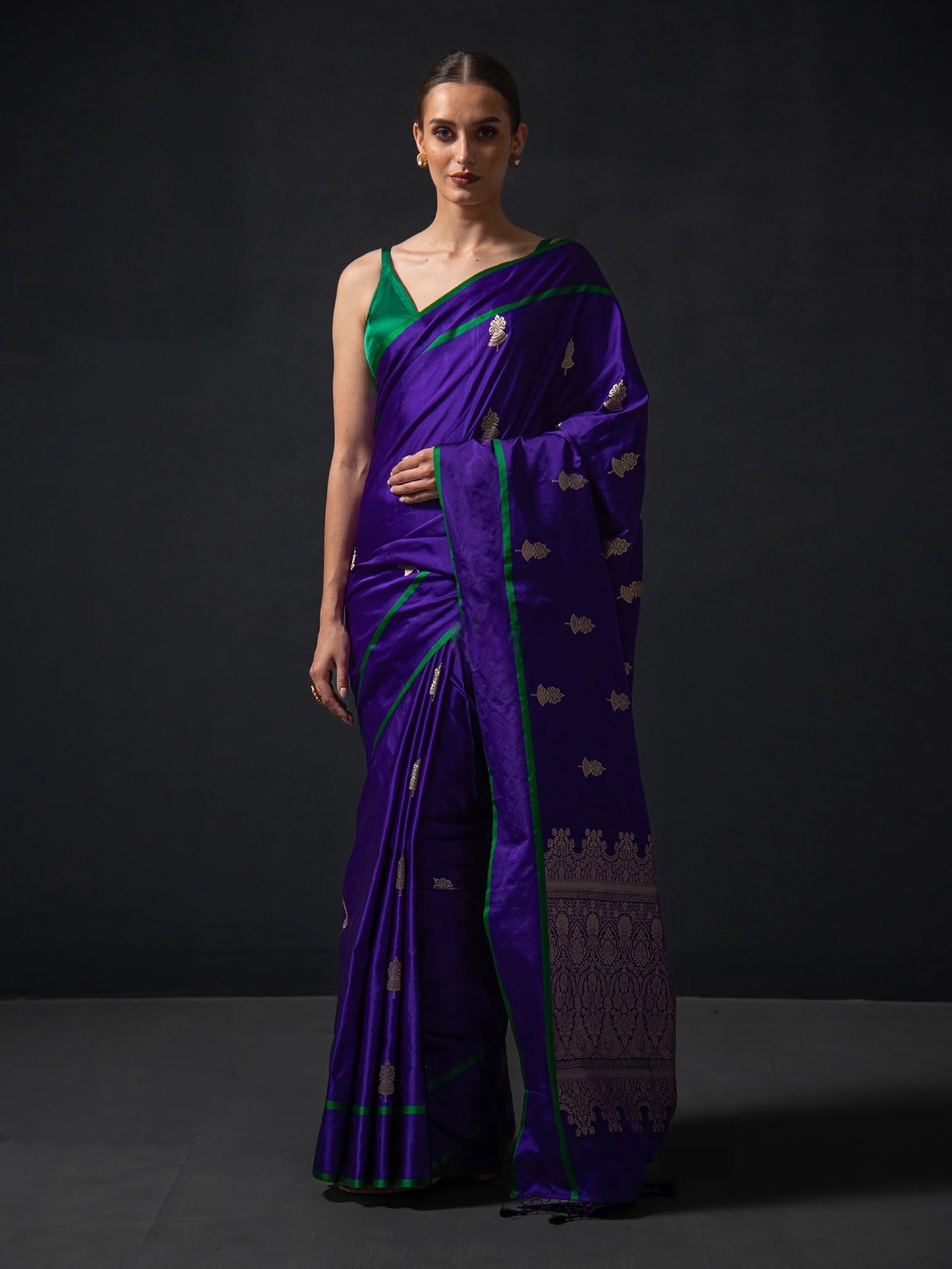 Purple Boota Satin Silk Handloom Banarasi Saree