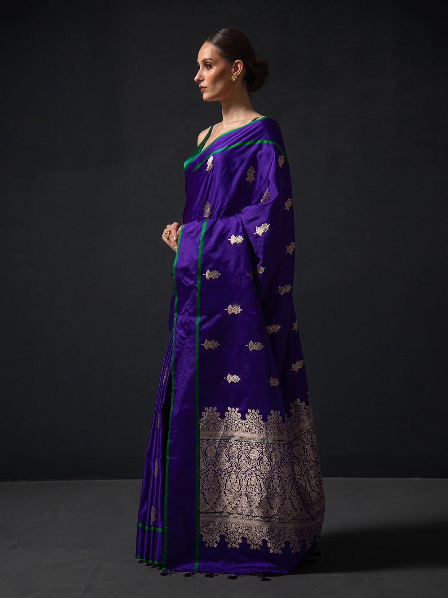 Purple Boota Satin Silk Handloom Banarasi Saree