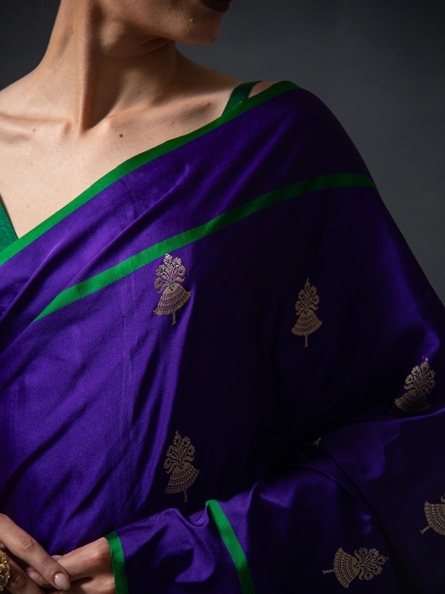 Purple Boota Satin Silk Handloom Banarasi Saree