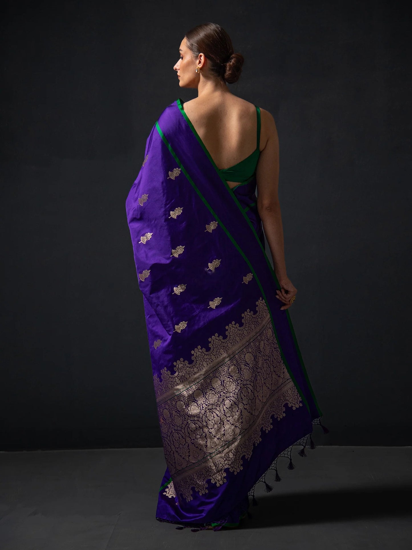 Purple Boota Satin Silk Handloom Banarasi Saree