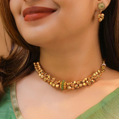 Mint Green Ghungroo Short Neckpiece Set with Earrings