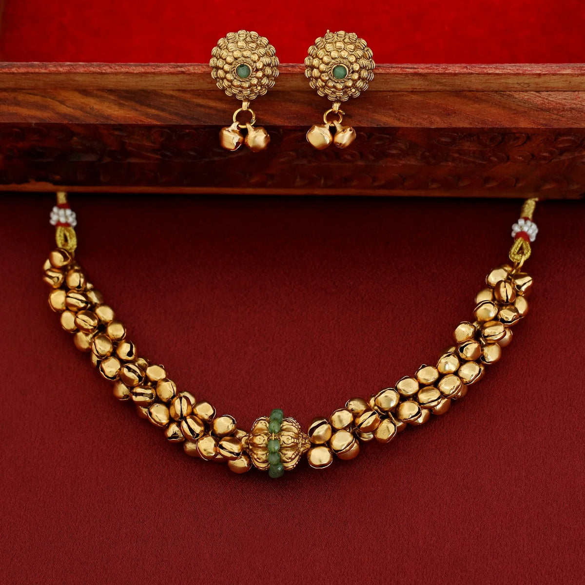 Mint Green Ghungroo Short Neckpiece Set with Earrings