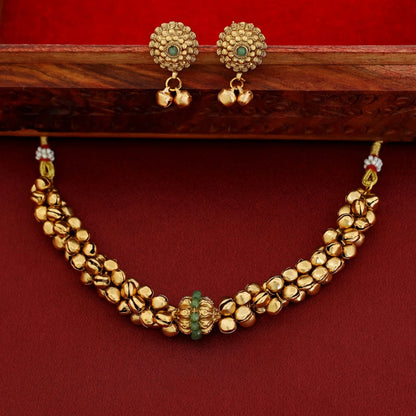 Mint Green Ghungroo Short Neckpiece Set with Earrings