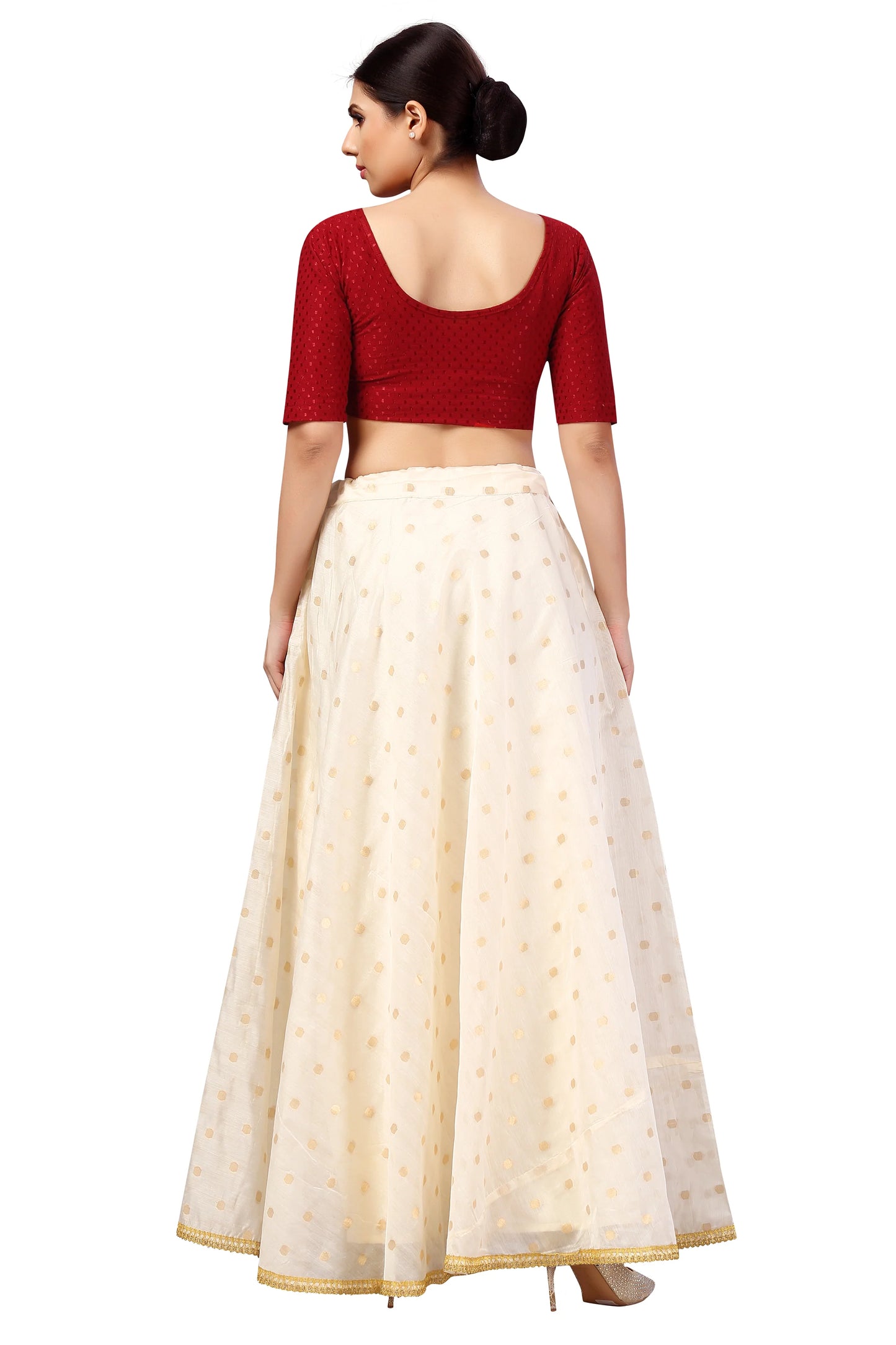 Polyester Chanderi Silk Long Skirt Lehenga - Cream