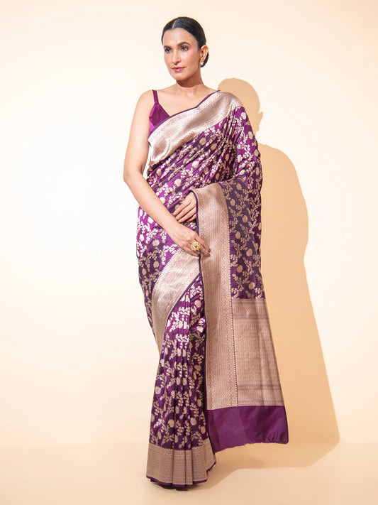 Wine Uppada Katan Silk Handloom Banarasi Saree