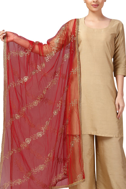 Net Embroidered Dupatta - Maroon