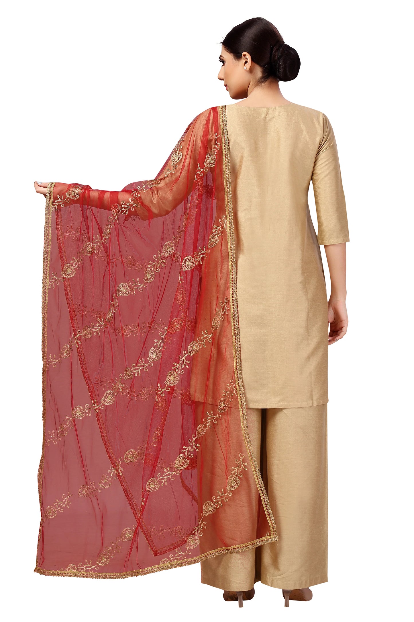 Net Embroidered Dupatta - Maroon