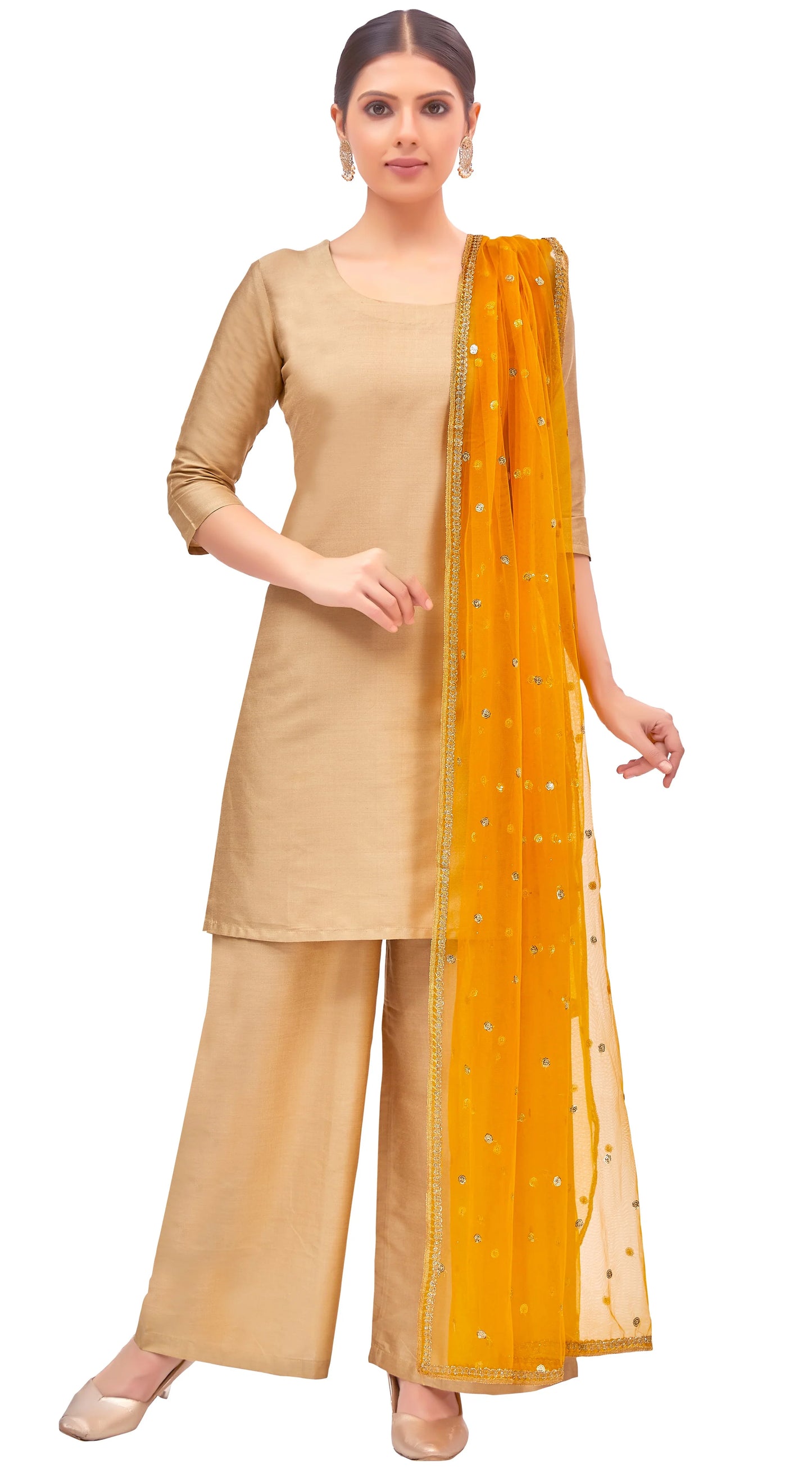 Net Embroidered Dupatta - Mustard