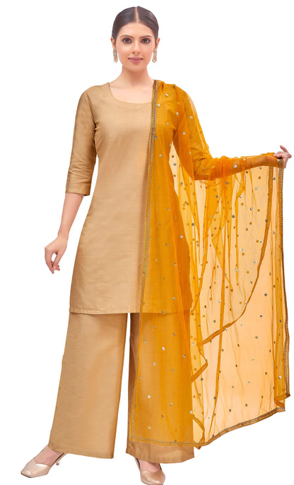 Net Embroidered Dupatta - Mustard