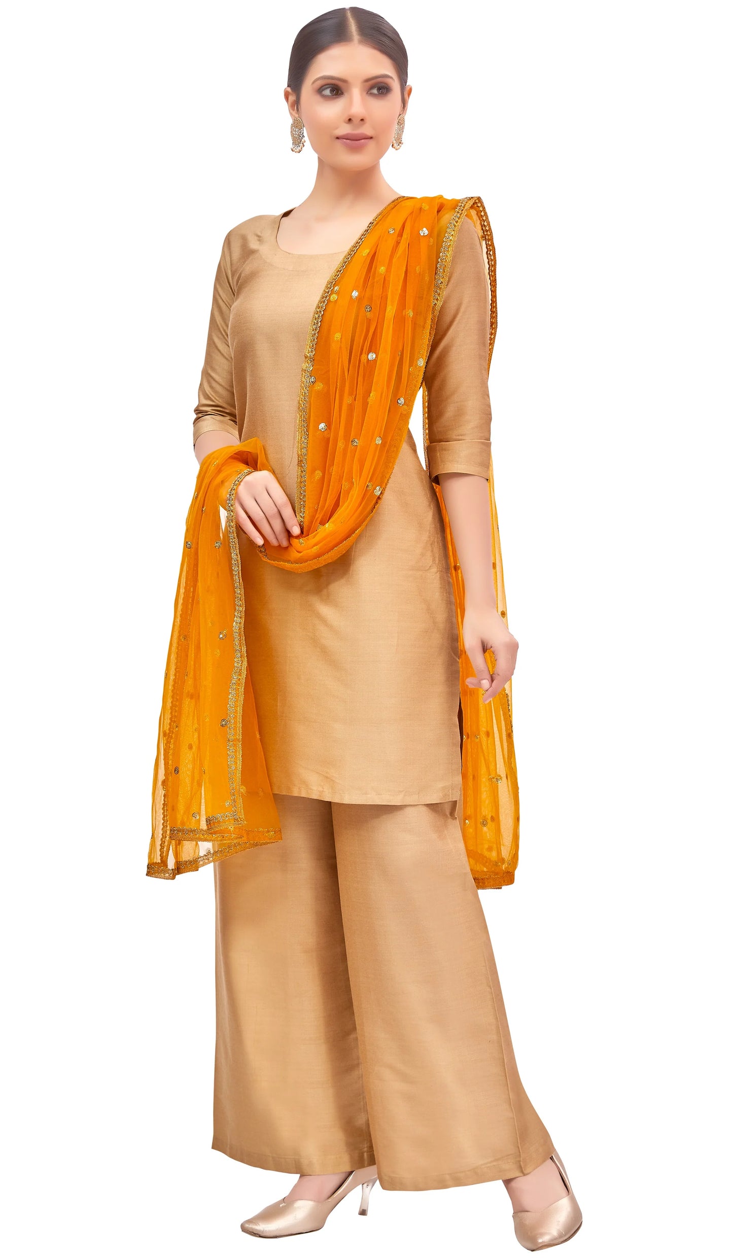 Net Embroidered Dupatta - Mustard