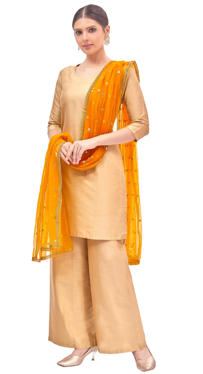 Net Embroidered Dupatta - Mustard