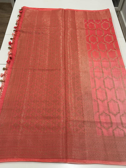 Fancy Chiniya silk saree folded with matching richly woven blouse piece