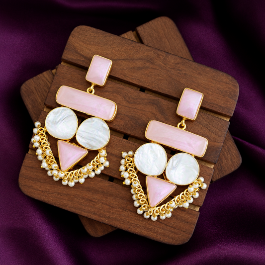 Baby Pink Royal MOP Earrings with Pearl Fringe