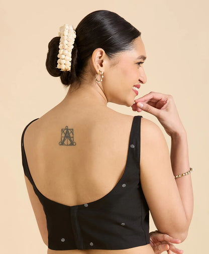 Women’s Black Cotton Sleeveless Readymade Saree Blouse | Classic Scoop Neck