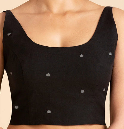 Women’s Black Cotton Sleeveless Readymade Saree Blouse | Classic Scoop Neck