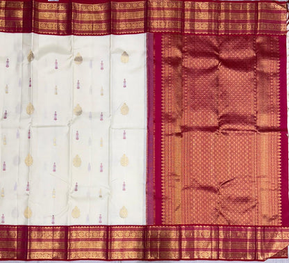 Ivory Kanchipuram Pure Silk Saree with Orange-Pink Zari Border – Bridal Classic