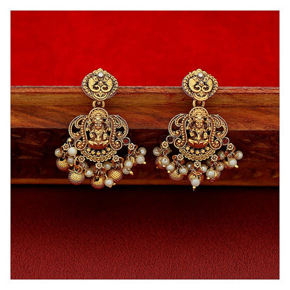 Bridal Short Neckpiece Set with Earrings - Gold-Toned