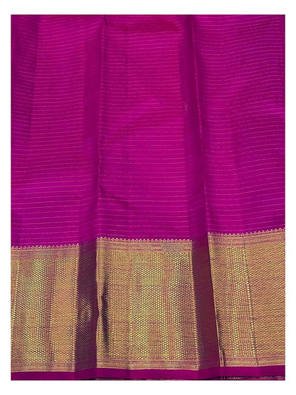 Bright Pink Fuchsia Handwoven Kanchipuram Silk Saree with Gold Peacock Butta Motifs and Broad Zari Border