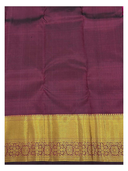 Bright Pink Handwoven Kanchipuram Silk Saree with Gold Elephant Motifs and Floral Gold Border
