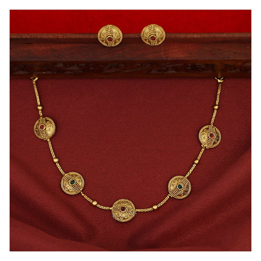 Choker Set - Antique Gold Tone with Tourmaline and Green Stone Studs front view