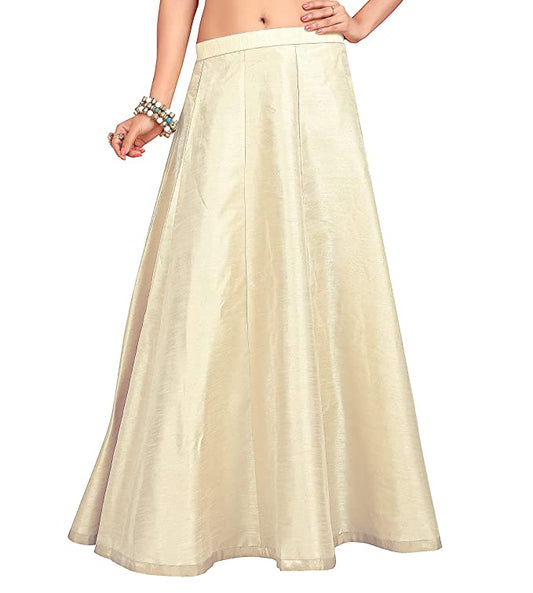 Cream Raw Silk Skirt | Elastic Waist, 40" Length