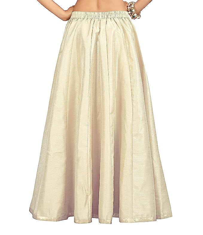 Cream Raw Silk Skirt | Elastic Waist, 40" Length