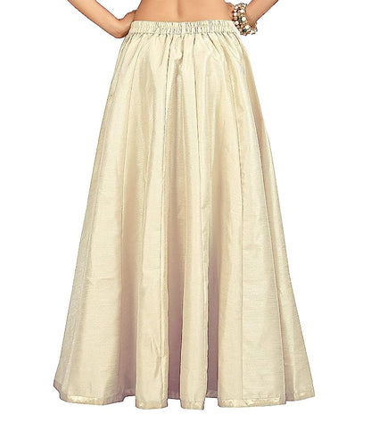 Cream Raw Silk Skirt | Elastic Waist, 40" Length
