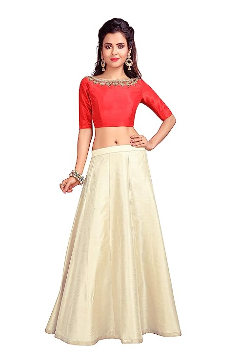 Cream Raw Silk Skirt | Elastic Waist, 40" Length