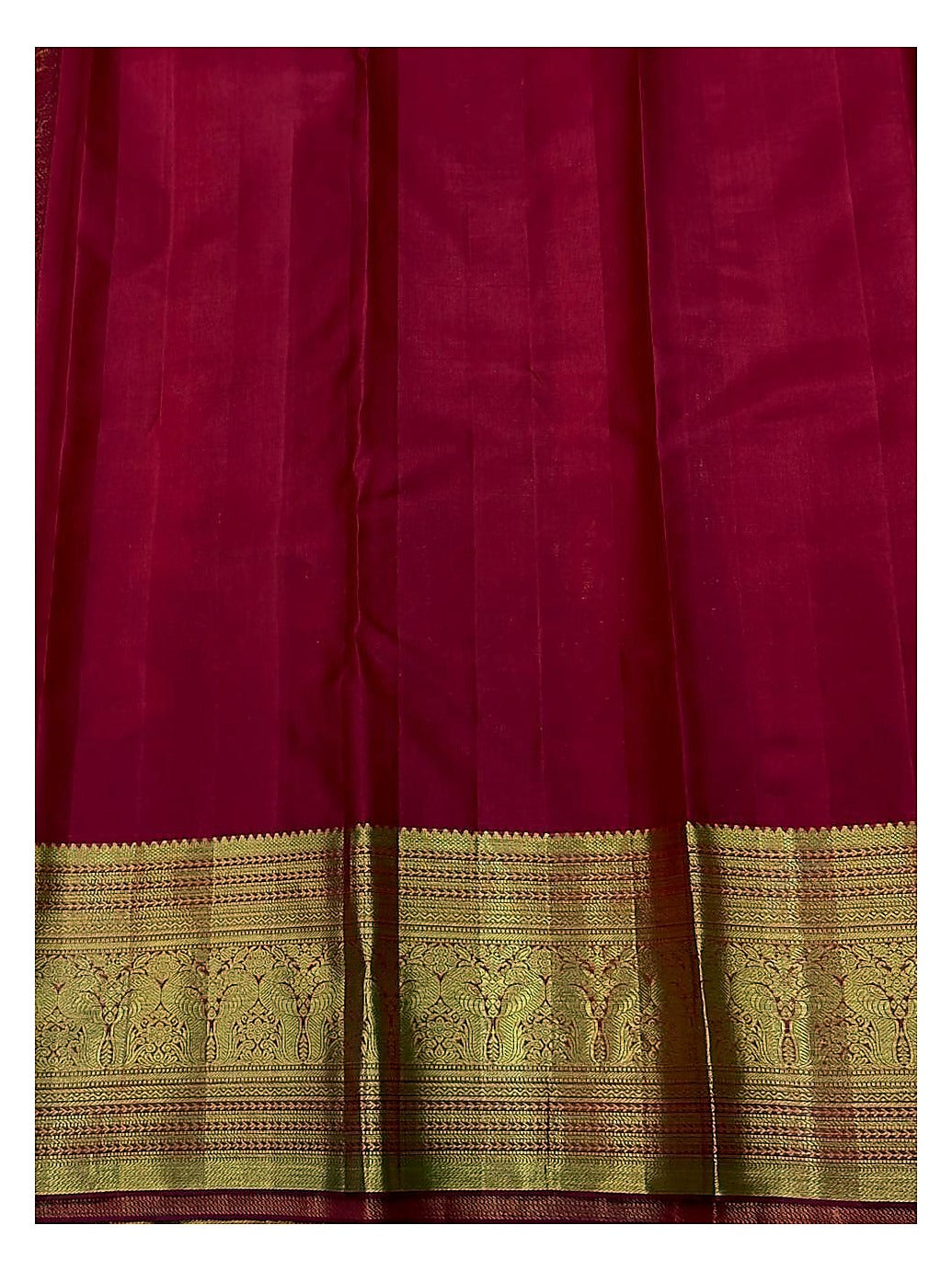Deep Coral Pink Handwoven Kanchipuram Silk Saree with Floral Panel Weave and Broad Elephant Zari Border