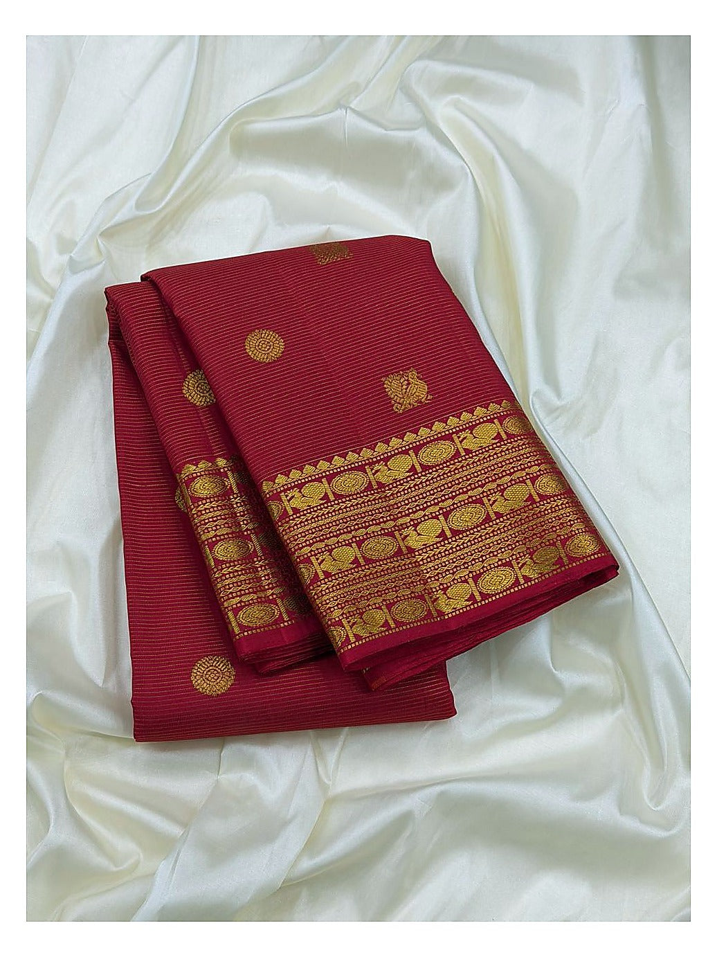 Deep Pink Red Handwoven Kanchipuram Silk Saree with Gold Butta Motifs and Rich Woven Pallu