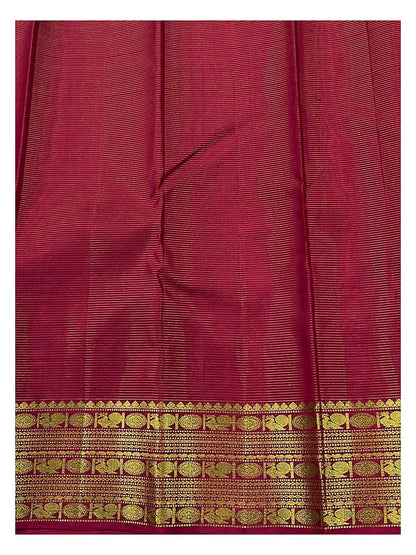 Deep Pink Red Handwoven Kanchipuram Silk Saree with Gold Butta Motifs and Rich Woven Pallu