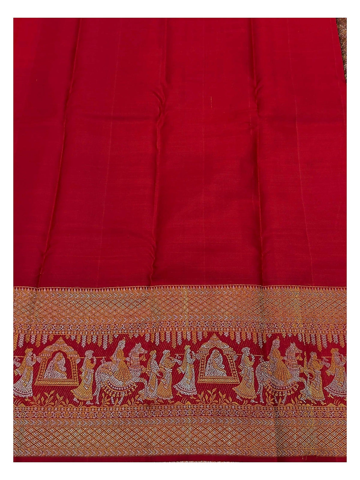 Deep Red Handwoven Kanchipuram Silk Saree with Figurative Pallu Border