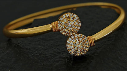 Dual Circle Stone Bangle - Gold Finish with Clear Stones front view