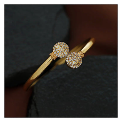 Dual Circle Stone Bangle - Gold Finish with Clear Stones