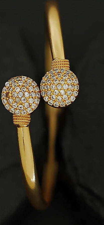Dual Circle Stone Bangle - Gold Finish with Clear Stones