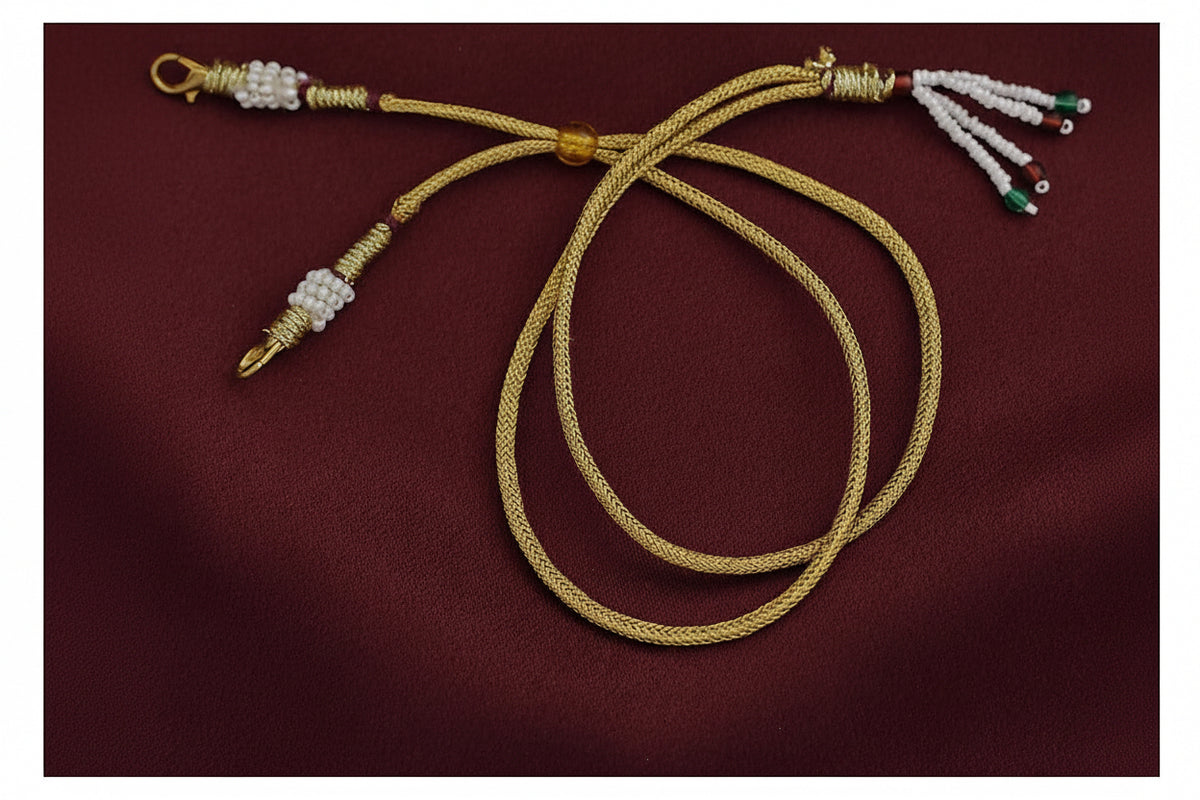 Dual Flower Mayura Long Haram Set with Studs - Antique Gold-Toned