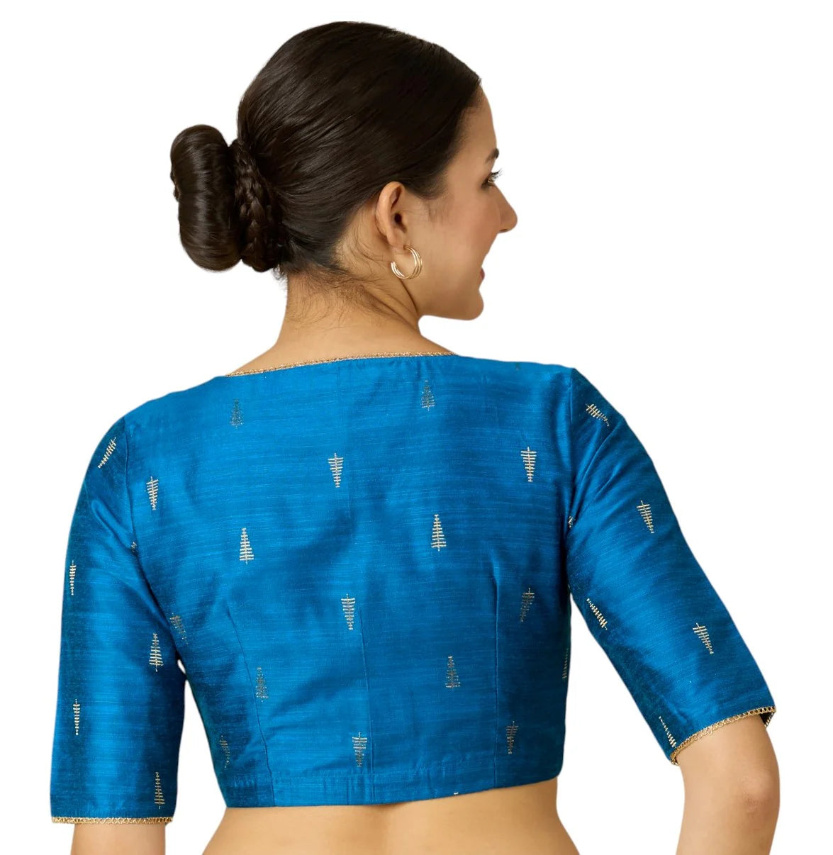 Women’s Firozi Cotton Silk Readymade Saree Blouse | Elbow Sleeve | V-Neck
