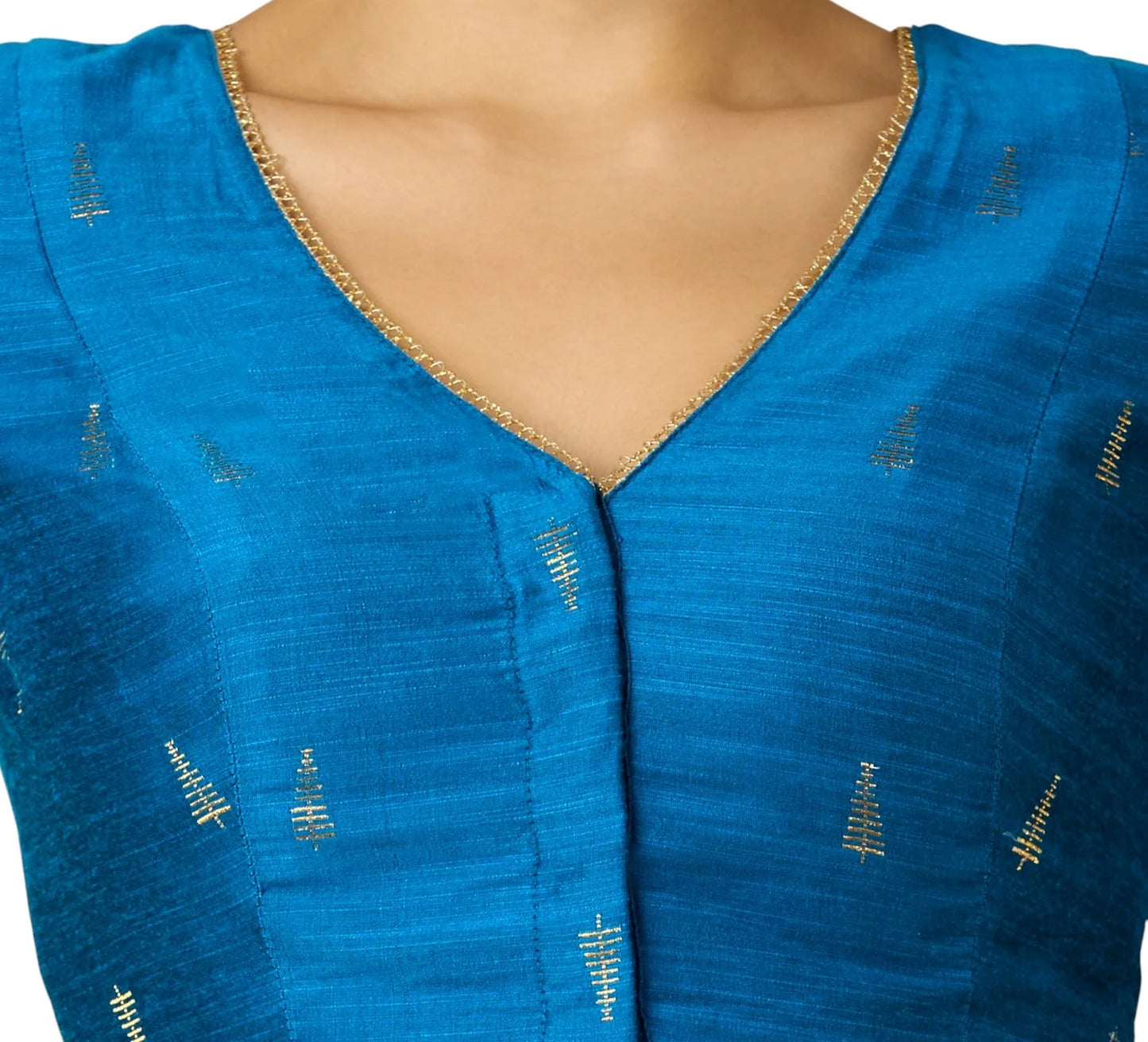 Women’s Firozi Cotton Silk Readymade Saree Blouse | Elbow Sleeve | V-Neck