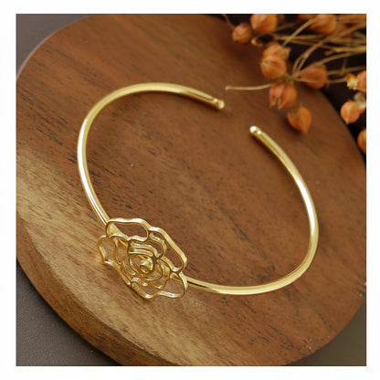 Floral Open Cuff Bangle - Gold Finish
