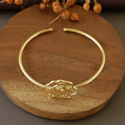 Floral Open Cuff Bangle - Gold Finish