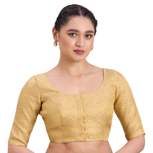 Women’s Gold Banaras Brocade Round Neck Readymade Saree Blouse