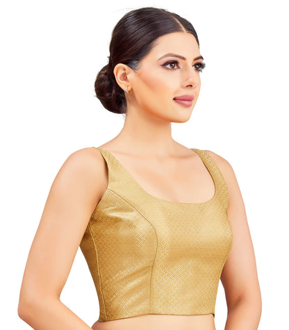 Women’s Golden Brocade Sleeveless Saree Blouse with Padding