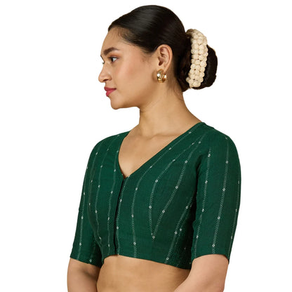 Women’s Green Cool Cotton Side Stretchable Saree Blouse | V-Neck Readymade Blouse
