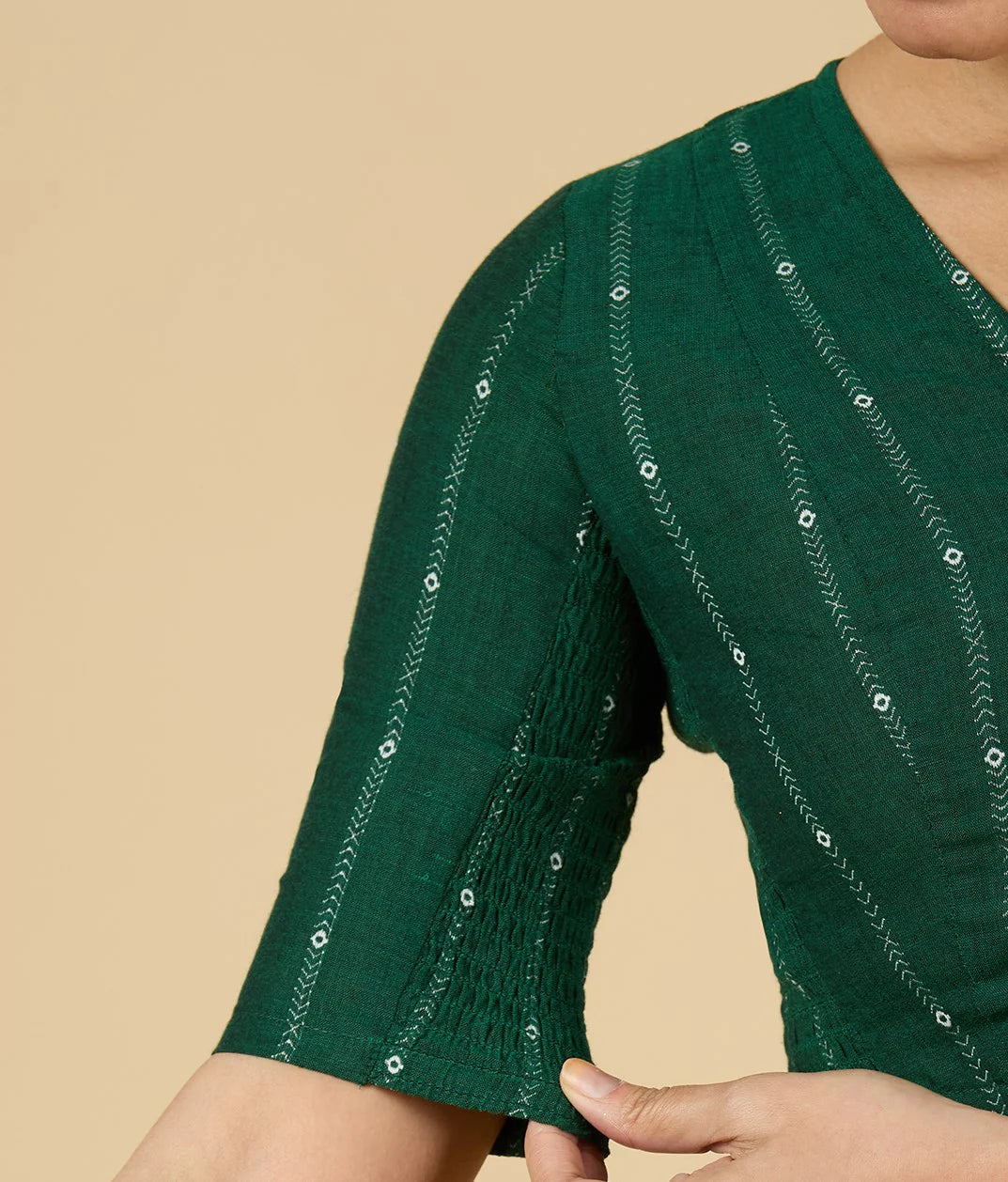 Women’s Green Cool Cotton Side Stretchable Saree Blouse | V-Neck Readymade Blouse