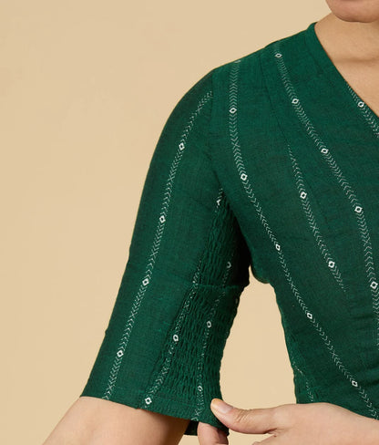 Women’s Green Cool Cotton Side Stretchable Saree Blouse | V-Neck Readymade Blouse
