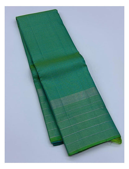 Green Handwoven Kanchipuram Silk Saree with Silver Zari Border