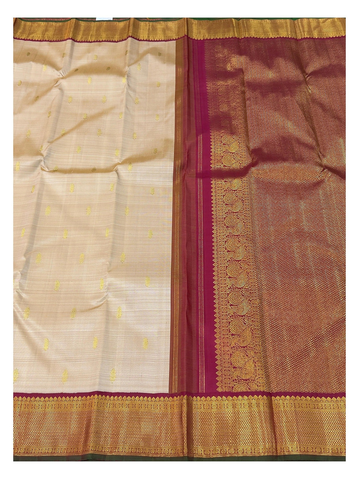 Handwoven Kanchipuram Silk Saree - Beige with Magenta Zari Border
